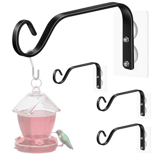 4 Pack Window Bird Feeder Hanger Hook - Strong 7LB Load-Bearing Hooks with Traceless Adhesive for Bird Feeders, Wind Chimes, Plants - Black