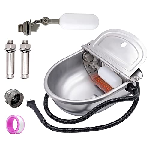 MINYULUA Heated Automatic Water Bowl Stainless Steel for Dogs Horse | Heated Water Bowl, Pet Thermal-Bowl, Constant Temperature Dispenser, Chew-Resistant, Save Effort and Time, Easy to Install