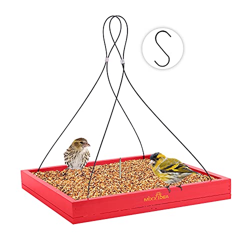 Bird Feeder Hanging Tray Seed Tray Wooden Platform Hummingbird Feeder Hanging Tray Mesh Seed Platform for Garden Yard Outside Decoration Attracting for Wild Birds (Red-1pk) - color: Red