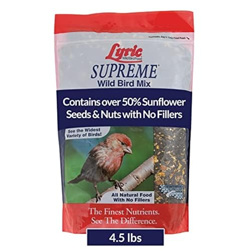 Lyric Supreme Wild Bird Seed - Wild Bird Food Mix with Nuts & Sunflower Seeds for Outside Feeders - Attracts Many Beautiful Songbirds - 4.5 lb bag | Wild Bird Food Mix with nuts and sunflower seeds for outside feeders - Attracts many beautiful songbirds