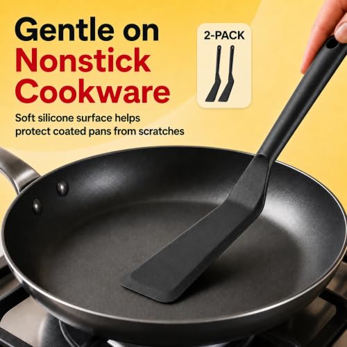 Pack of 2, Egg Spatula - Non-Stick, High Heat Resistant Kitchen Tools for Panckes, Eggs, Baking, Cooking, and Mixing - Black Egg Spatula - color: Black Set