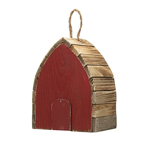 Glitzhome 8.5" H Washed Red Distressed Solid Wood Birdhouse Garden Hanging Bird House for Outdoors - color: 8.5"H