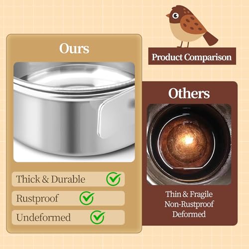 Bird Cage Feeder, Bird Feeder for Cage, 10oz Stainless Steel Food Water Bowl with Clamp, Clip-On Cage Coop Cup for Parrot Hamster Rabbit Rat Small Animals - color: 10oz Stainless Steel Bowl