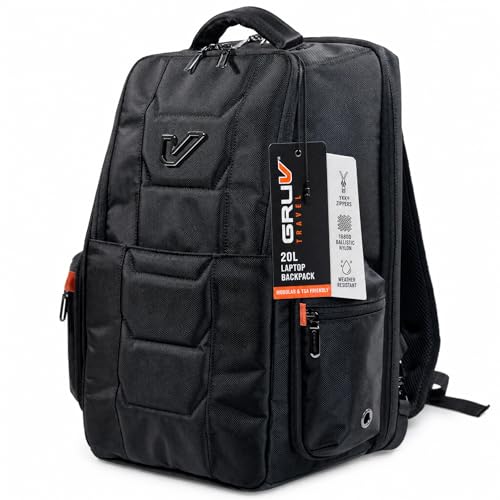 Gruv Gear Travel Laptop Backpack, 20L Black Tech Backpack with Modular Storage Shelves, Dual Access Pockets & TSA-Friendly Design, Compact Carry-On Backpack for Work, Travel & Everyday Carry - color: Black/Orange