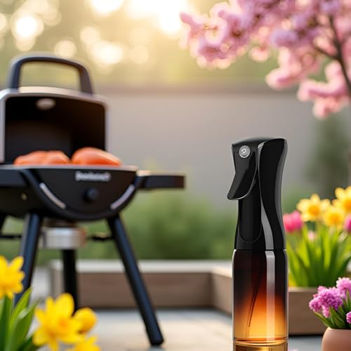 Premium Oil Sprayer for Cooking – Fine Fan Mist Olive Oil Sprayer for Air Fryer – Dark UV-Blocking Glass Bottle, Refillable, 150ml (2Pc Premium Dark Black) - style: 2Pc Premium Dark Black