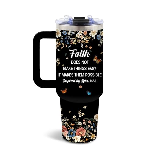 DUUV Faith Tumbler 40oz, Insulated Christian Gift for Women | Inspirational Floral Tumbler Leakproof, Religious Gifts for Women, Spiritual Bible Verse Mug, Mothers Day Ideal Gift, 1 Pack - color: Faith Black