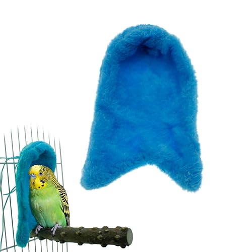 Corner Fleece Bird Blanket Cozy Bird Bed Warmer Parrot House Cage Snuggle Hut Bed Hanging Hammock Toy for Parakeet Cockatiel Conure Pigeon Lovebirds Small Animals Shelter Plush Bedding(Blue/M)