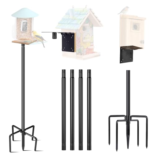 Bird House Pole, Bird Feeder Pole Mount Kit with 5 Prongs for Outdoors Bird House & Smart Bird Feeder(Without Bird House) (1, 76 Inch) - size: 76 Inch