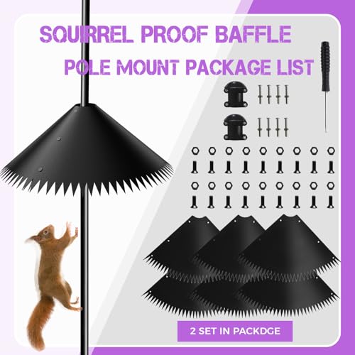 2 Pack Wide Squirrel Baffle for Bird Feeder Pole, Outside Pole Mount Stopper & Bird House Guard for Outdoor Shepherd’s Hook - 19 inch