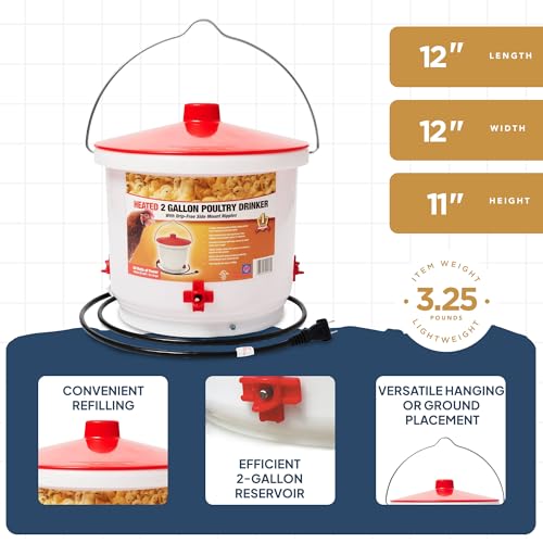 Farm Innovators HB-60P Thermostatically Controlled Heated 2-Gallon Plastic Outdoor Year-Round Poultry Chicken Water Bucket Drinker, White/Red (2 Pack) - color: 2 Gallon, size: 2 Pack