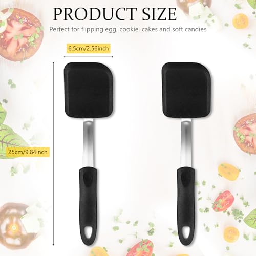 Silicone Cookie Spatula Turner 2 Pack Mini Brownie Spatula Flexible Kitchen Small Silicone Turner for Nonstick Cookware Heat Resistant No Scratch Flipper for Egg(Solid Flat,Black) - color: Black