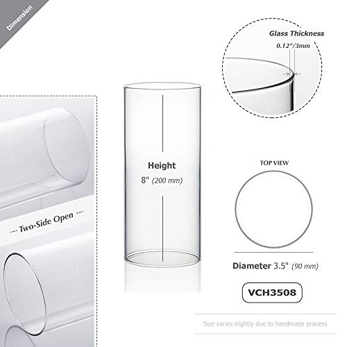 WGVI Hurricane Candle Holder Sleeve, Wide 3.5", Height 8", Clear Glass Cylinder Candleholder, Chimney Tube, Open Ended Candle Shade, 6 Pieces Bulk - size: 3.5"x8"H