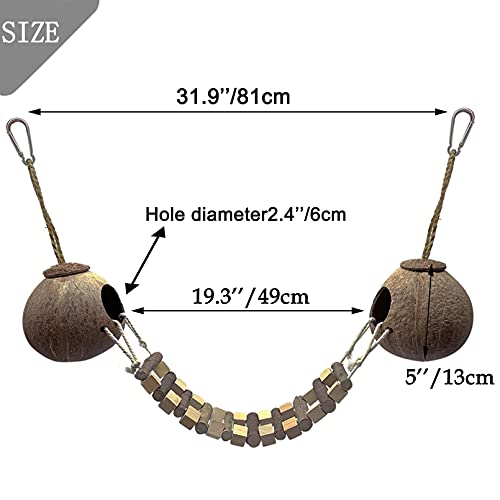 Hamiledyi Coconut Bird Nest Hut with Ladder Hanging Birds Hide House Toy for Cage Natural Coco Shell Hideaway for Parakeet Lovebirds Finch Syrian Hamster Gecko Squirrel Climbing - size: 1PCS 31.9*19.3in