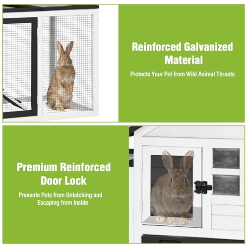 GUTINNEEN Large Rabbit Hutch Outdoor Wooden Chicken Coop Indoor Weatherproof Bunny Cage Guinea Pig House with Waterproof Roof, Leak-Proof Pull Out Tray, Lockable Door for Small Animals (Black) - color: Black & White