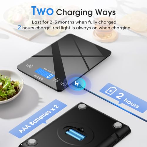 33lb Kitchen Scale 0.1oz Precision,Batteries & Type-C Charging(Black) | Compact Food Scale with 5 Units & Tare Function, LCD Backlit Display, Easy to Clean, Ideal for Cooking Baking & liquids - color: Black