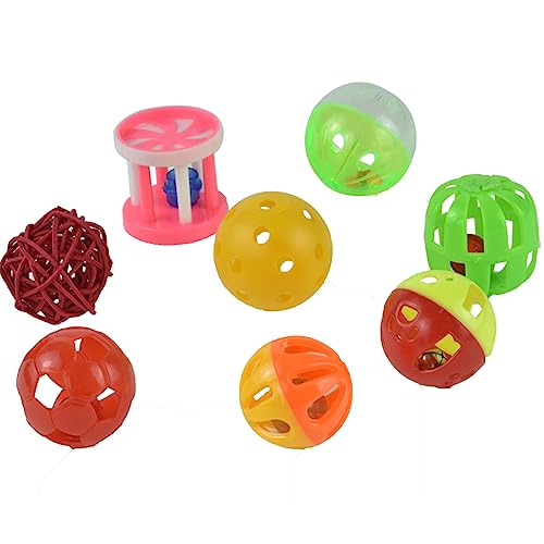 8pcs Bird Cat Ball Toy with Bell Parakeets Foraging Foot Talon Training Set | Cockatiel Chewing Rattle Balls,Conures Feeder Toys, Parrot Cage Activity Accessories for Budgie, Small to Medium Size - size: 8 pcs bird toys