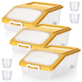 3 Pcs Rice Storage Container 11 lb Airtight Flour Container with Wheels Measuring Cup Clear Pet Food Dog Cat Birds Food Bin Grain Cereal Organizer Box for Dry Baking Supplies(Yellow) - color: Yellow