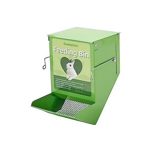 Metal Small Animal Feeder with Lid, Heavy Duty, Large Capacity Food Dispenser, Great for Rabbits, Guinea Pigs, Chinchillas and Other Small Animals. (4.6 inch, Green) - color: Green, size: 4.6 inch