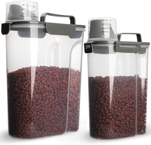 TIOVERY Dog Food Storage Container, 5-7 Lbs Airtight Pet Food Container, Cat Food Container Dispenser with Portable Handle, Pouring Spout and 4 Seal Buckles for Dogs Cats 2 Pack Grey - color: Grey 6Qt+3QT