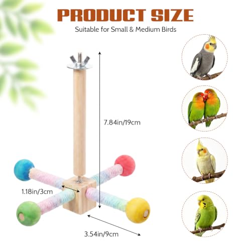 360° Spinning Parrot Perch Toy Rainbow Cotton Rope Natural Wood Parrot Toys Interactive Bird Cage Accessories Relieve Boredom Anxiety for Conures Cockatiels Lovebirds Small Medium Birds