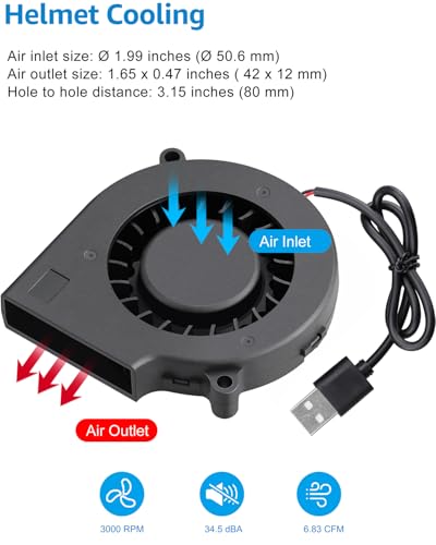 GDSTIME 75mm x 15mm 5V USB Blower Fan with 3 Speed Control, 2-Pack | 7515, Brushless DC 5 Volt Fans, Turbine Turbo Cooling Fan, for Helmet, Laptop, 3D Printer, Muti-speed Controller Included - size: 75x15mm