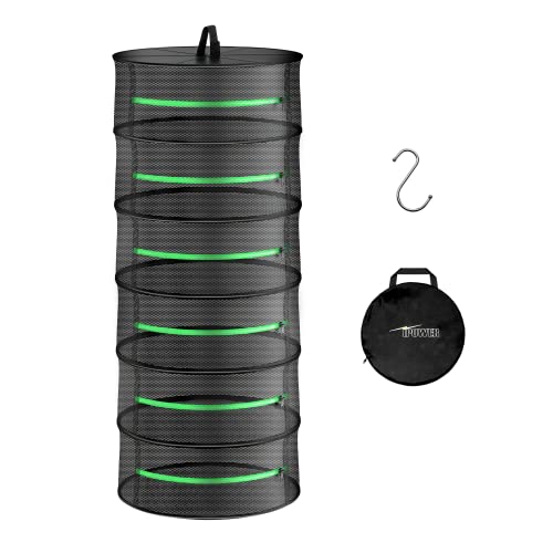 iPower 2ft 6-Layer Foldable Herb Mesh Dry Rack Hanging Drying Net with Zippers Heavy Duty Ring for Hydroponic Plant, Free Storage Bag and Hook Included - size: 6-Layer, style: Black Zippered