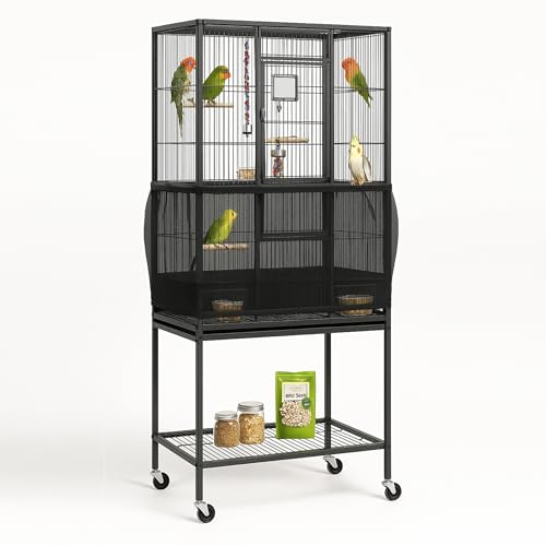 Universal Bird Cage Seed Catcher Universal Mesh Skirt Cover Stretchy Small Animal Cages Cover Pet Removable Durable Protector (Extra Large, Black)
