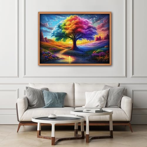 Rainbow Tree of Life Puzzles for Adults 1000 Pieces, Colorful Landscape Gradient Jigsaw Puzzle, Tree Nature Puzzle Scenery - style: Rainbow Tree of Life