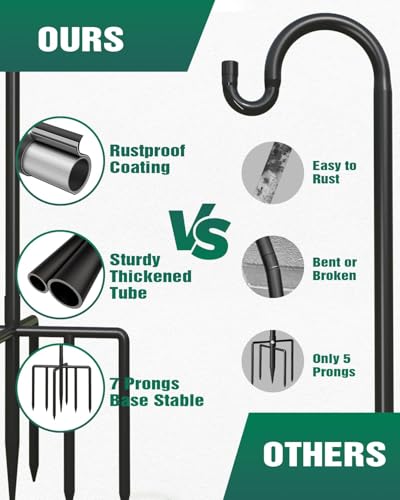1 Pack 76 Inch Adjustable Metal Shepherd Hooks for Bird Feeder Outdoor | Heavy Duty Bird Feeder Hanger with 7 Prongs Base, for Hanging Lantern, Hummingbird Feeder, Lightweight Plant, Wind Chime - size: 1Pack 76 Inch