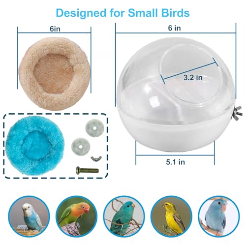 Bird Nest, Warm Bird Bed for Cage, Clear Parrot Nesting House with 2 Mats Hanging Parakeet Cage Accessories for Lovebird, Canary, Budgie, Finch, Hamster (Clear)