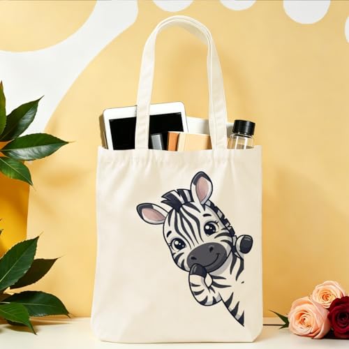Cartoon Canvas Tote Bag, Gifts for Women Men Birthday Christmas Reusable Tote Shoulder Bag for Grocery Shopping 01 - color: Zebra 476