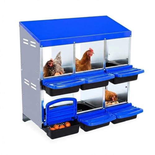 Chicken Nesting Boxes, Heavy-Duty 8-Compartment Metal Chicken Nesting Box – Removable Tray, Ventilation Holes, Easy Egg Collection, Rustproof Galvanized Steel - Blue - 6 - Slot - color: Blue, size: 6 - Slot