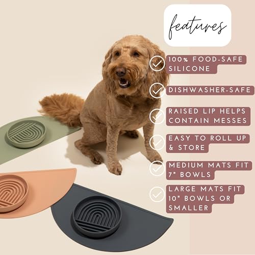 Waterproof Silicone Dog Food Mat – Medium Size Non-Slip Pet Bowl Mat, Raised Edge Design, Easy-to-Clean Pet Food Placemat for Dog & Cat Bowls, 21" Across x 10.5" Deep - Ocean Blue - color: Ocean Blue, size: Medium