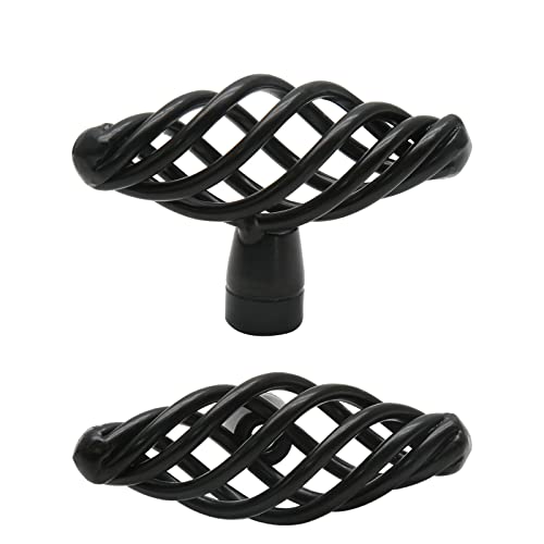 Jiozermi 12 Pack Oval Birdcage Cabinet Knobs, 2" Length, Flat Black | 2" Length Drawer Pulls, Iron Handles, Flat Black - size: 2 inch, Oval