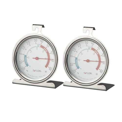 Taylor Large Dial Refrigerator Freezer Thermometer 2 Pack, 3 Inch Stainless Steel Fridge and Cooler Thermometer, Kitchen Appliance Temperature Gauge, Silver - size: 2 Pack