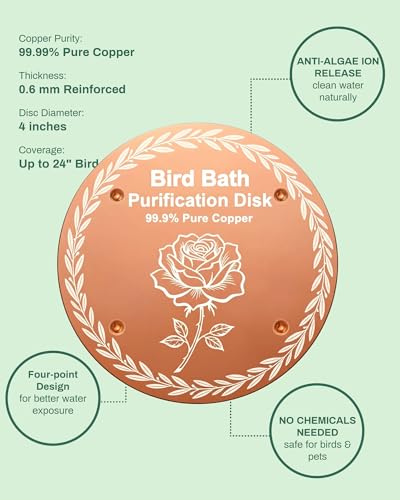 OICEME Bird Bath Purification Disk Pure Copper Outdoor Winter Solar Power Birdbath Deicer Cage Hanging Bowl Metal Warmer Deck Railing Glass Concrete Ceramic Stone Stand Water Flowers - color: Copper 4PCS Bird&Butterfly&Daisy&Rose
