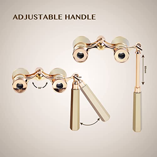 Aomekie Opera Glasses Binoculars 3X25 Theater Glasses Mini Binocular Compact with Handle for Adults Women in Musical Concert（Gold） - color: Gold with Handle