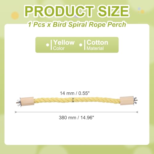 Bird Rope Perch Swing, Stand Rope Perch Standing Pole Accessory Climbing Swing Paw Grinding 15 Inch, (Yellow) Intended for Parrot/Parakeet/Budgies/Cockatiels/Lovebirds - color: Yellow, size: 15 Inch