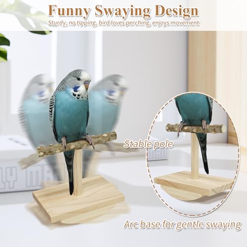 Natural Wood Bird Perch Stand, Rocking Perch for Bird Stand Swing (Small) | Intelligence Puzzle Training Wood Parrot Tumbler Toy,Playstand Birds Accessories for Parakeets,Cockatiels,Budgies,Conures - size: Small