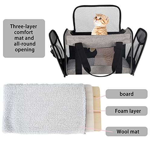 Small Animals Cat Carrying Case Pet Carrier Airline Approved, Protable and Breathable Pet Travel Carrier Removable Fleece Pad Collapsible Cat Carrier Dog Carrier Small Cats Dogs(15 * 10 * 10) - color: grey&black, size: 15.0"L x 10.0"W x 10.0"H