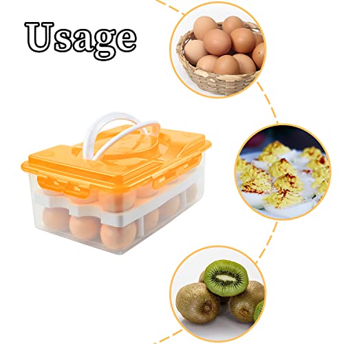 2 Tiers Egg Container Deviled Egg Carrier Eggs Holder with Handle Fridge Freezer Storage by DELIFUR (Orange) - color: Orange