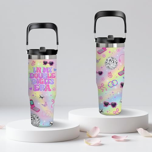 10 Year Old Girl Birthday Gifts - 30oz In My Double Digits Era Tumbler with Handle, 10th Birthday Gifts for Girls, Double Digits Themed Drinkware, Birthday Gift for Daughter, Niece, Best Friend - color: Digits Era1