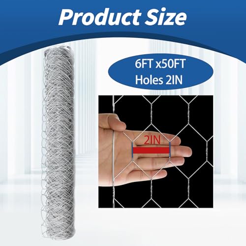 WFLNHB Hexagonal Chicken Wire Poultry Netting Galvanized Mesh Garden Fence Barrier Fence Mesh Roll 6Feet x 50Feet - size: 6FTx50FT