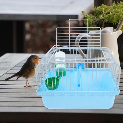 Toddmomy Portable Bird Cage with Perch Food Box Water Dispenser Spacious Travel Carrier for Parrots Lovebirds Small Birds 9.29X6.57X6.29 Inches - color: Blue