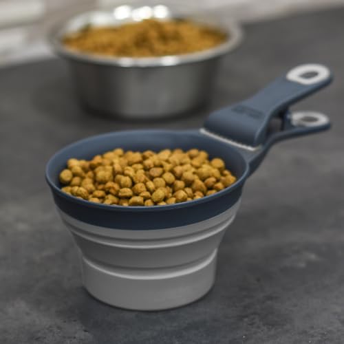 Dexas Popware for Pets Collapsible Klip Scoop, 3-in-1 Pet Food Scoop, Measuring Cup and Bag Clip, 2 Cup Capacity, Light Gray - color: Light Gray, size: 2 Cup Capacity