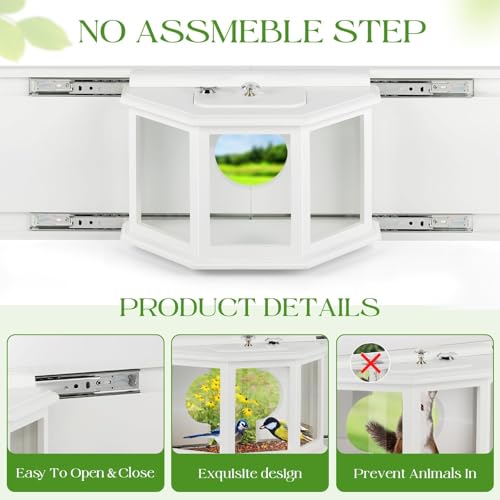 Window Bird Feeder with Secure Locker & Rail Sliding 180° Clear Design Squirrel Proof Bird Feeder for Indoor Window Viewing