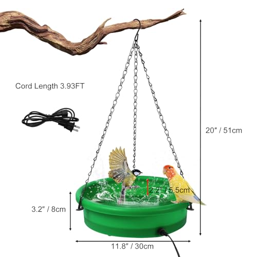 HRAYLTOP Hanging Heated Bird Bath for Outdoors for Winter, 75W Heated Bird Baths with Detachable Power Cord,Thermostatic Control Available All Seasons for Garden Yard Patio Lawn（Green）