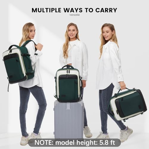 LOVEVOOK Travel Backpack for Women, 40L Carry On Backpack with 3 Packing Cubes,TSA Personal Item Travel Bag Airline Approved, Water Resistant Weekender Overnight Luggage Daypack, Fits 17 Inch Laptop - color: H-green-beige-black, size: Large - 17.3 Inch -