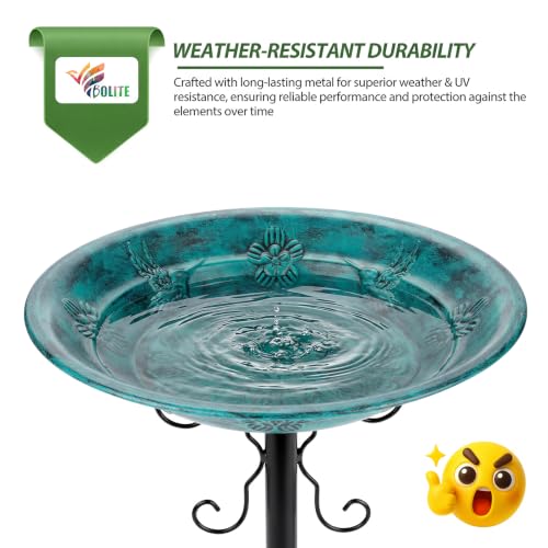 Metal Bird Bath for Outdoors, 4-Prong Ground Stake, Antique Green | Detachable Bowl, Weather-Resistant, Vintage, Rust-Proof, Garden Patio Yard Lawn Decor, Gift for Men Women Dad Mom Bird Lovers - color: Antique Green
