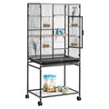 VEVOR Bird Cage, 24.6 x 16.7 x 53.9 inch, Flat Top, Wrought Iron Bird Flight Cage with Perches, Slide-Out Tray and Plastic Feeders, Casters, for Parrot, Blue Tit, Cockatiel, Canary, Budgerigar, Conure - size: 24.6"L x 16.7"W x 53.9"H